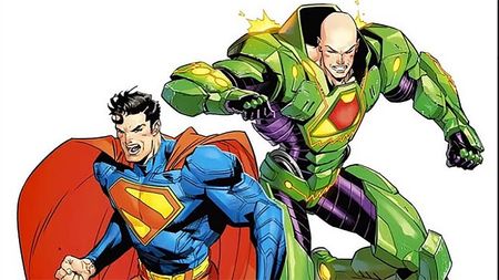 A Jorge Jimenez colored drawing of Superman and Lex Luthor wearing his Power Armor
