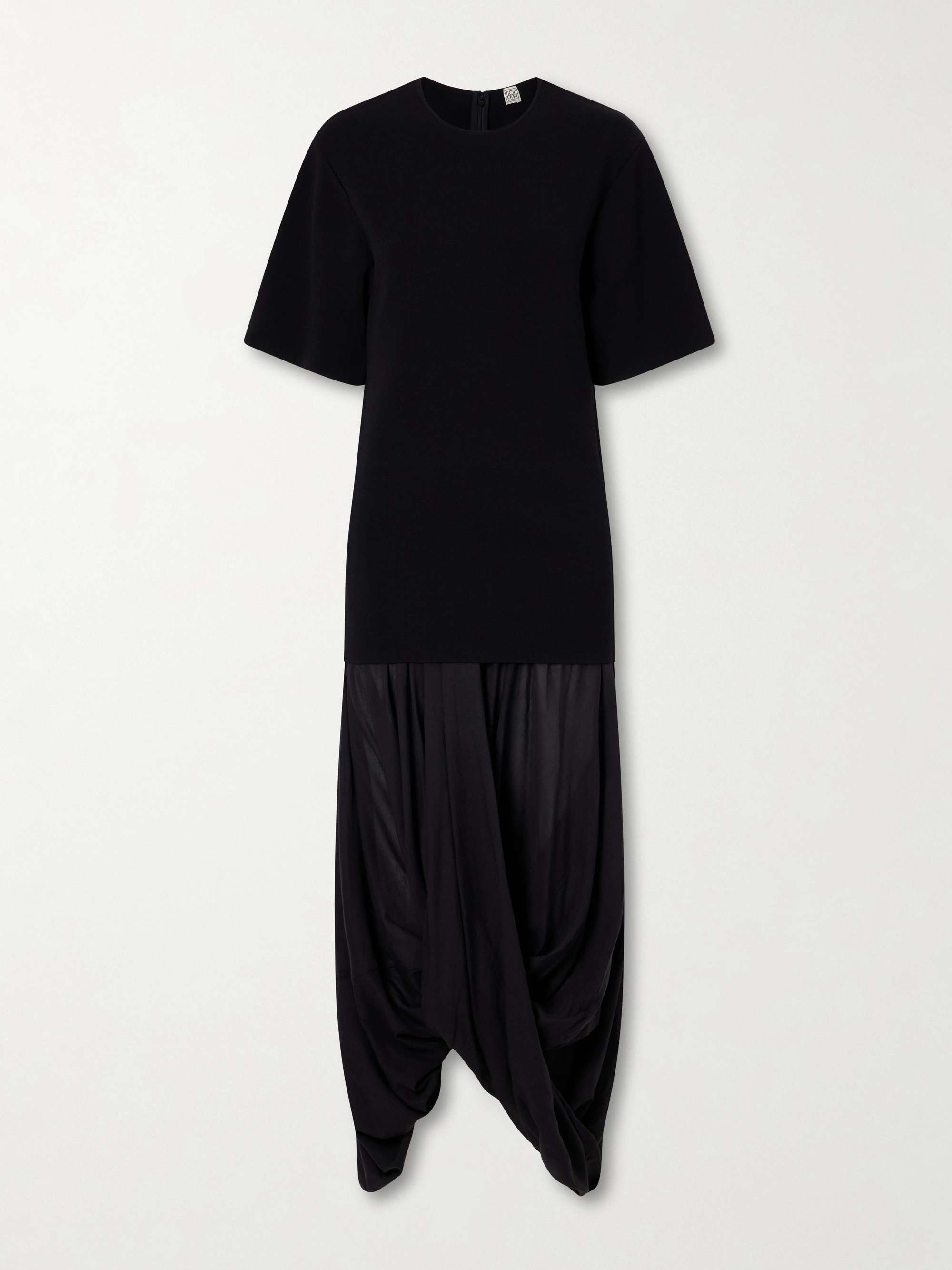 Cocoon Draped Paneled Voile Midi Dress