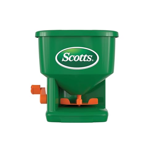 Scotts Whirl Hand-Powered Spreader - for Grass Seed, Lawn Fertilizers, Salt, and Ice Melt, Handheld Spreader Holds Up to 1,500 Sq. Ft. of Product