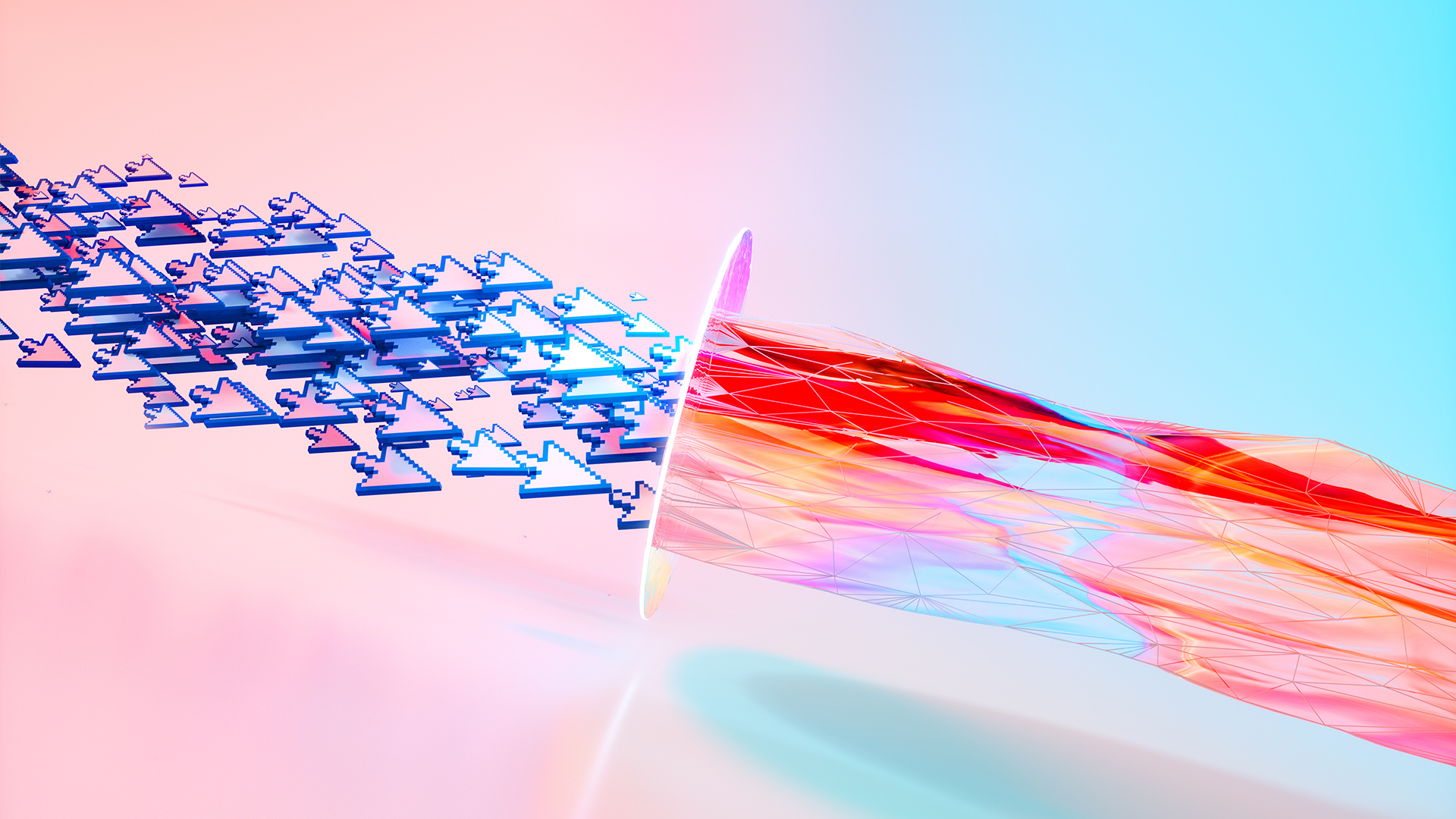 Software lifecyle concept image showing computer cursor arrows moving into a hole and coming out other side in unified data flow.