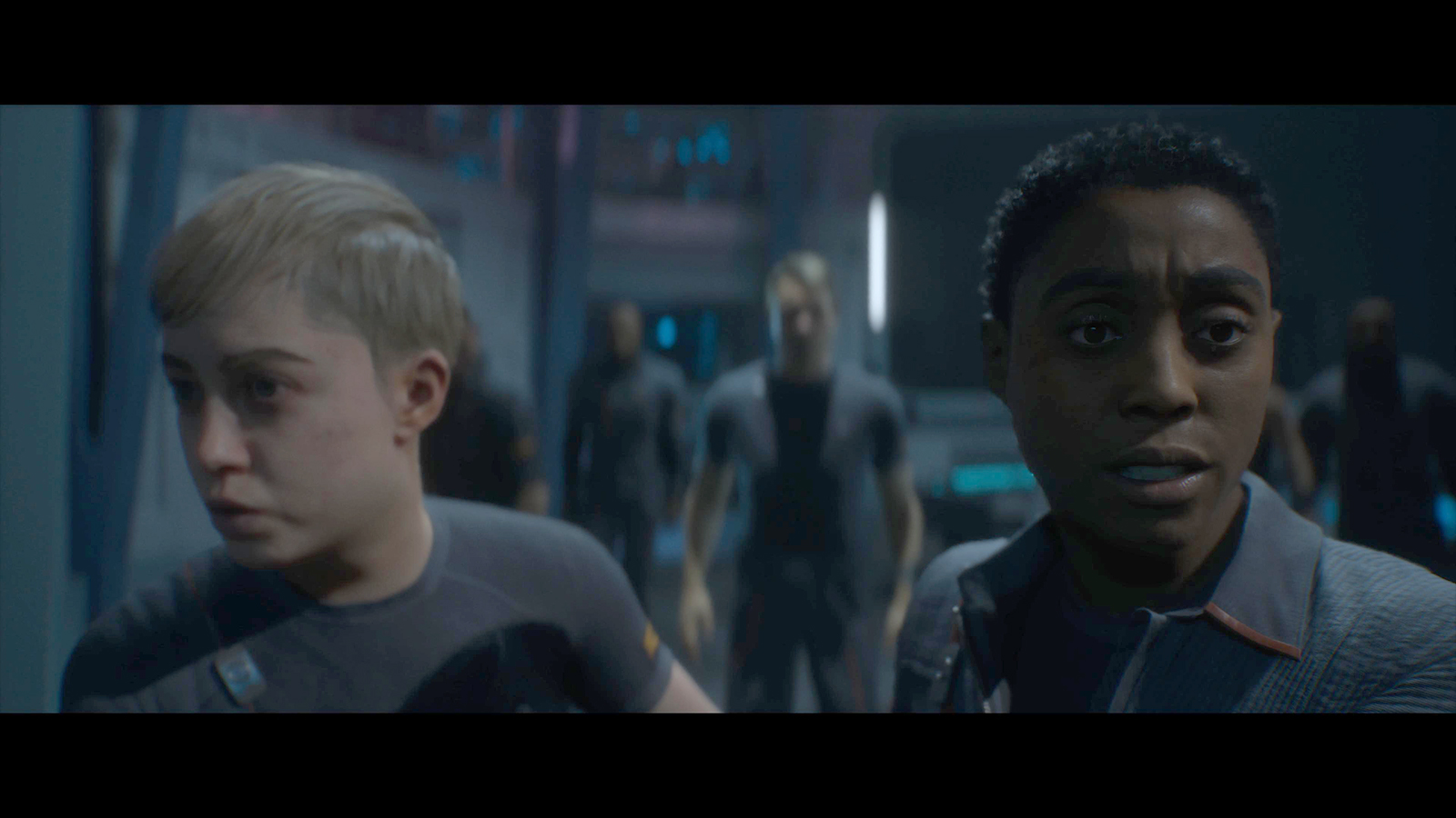 Screens from video game Directive 8020, people in a crashed space ship