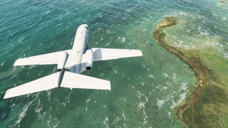 Microsoft Flight Simulator jet flying over water