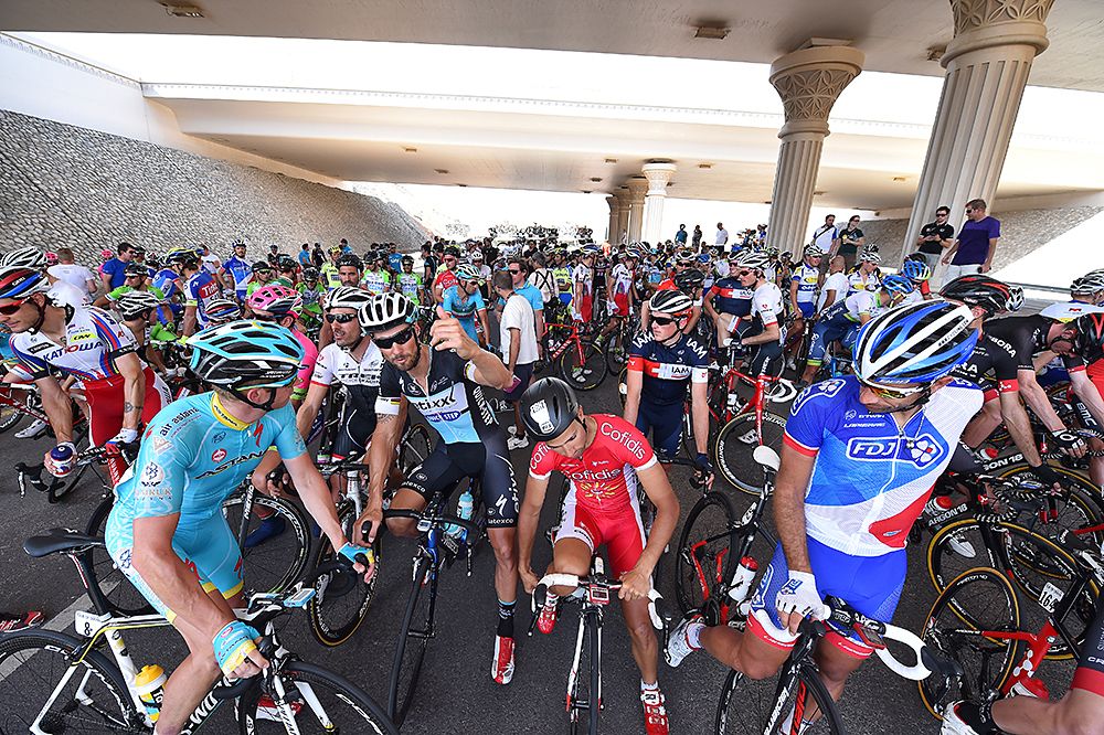 The riders hold a meeting about the stage cancellation