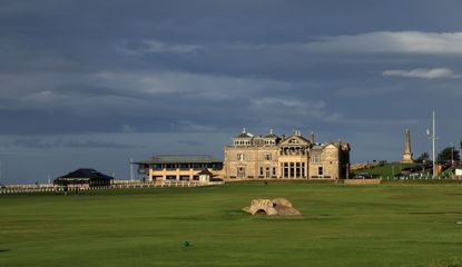 The Swilcan Bridge in front of the clubhouse at St Andrews