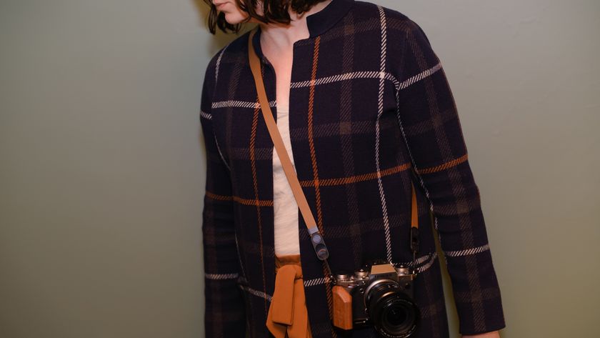 The Peak Design Form leather camera strap in the Amber color