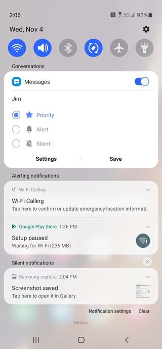 The Notification Center on Android 11 with One UI