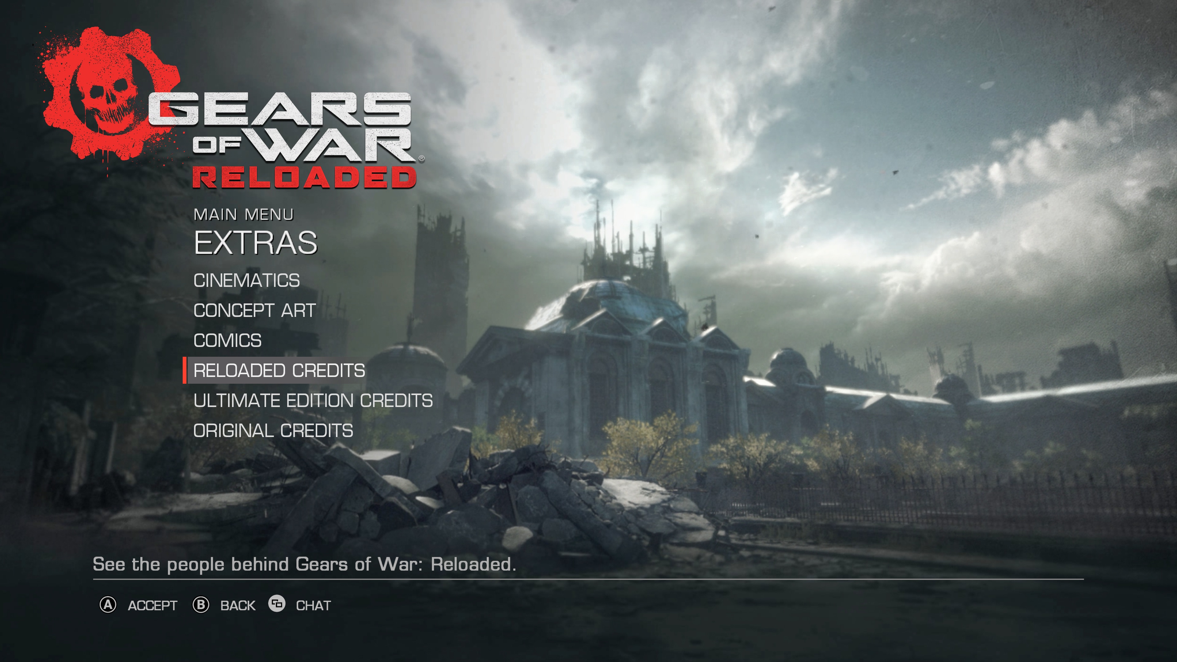 Credits selection in Gears of War: Reloaded