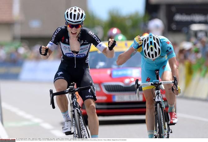 Jan Bakelants (Omega Pharma - QuickStep) claimed stage 6 of the Criterium du Dauhpine in a two-man sprint ahead of Lieuwe Westra.