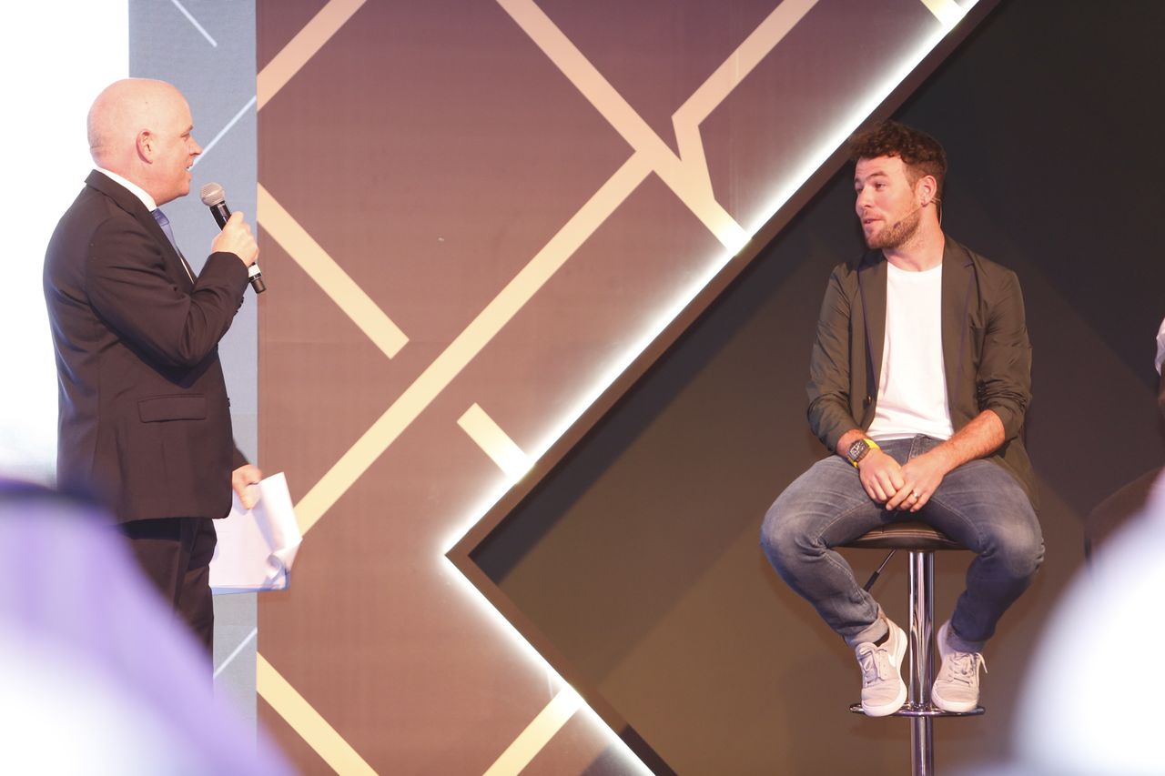 Mark Cavendish is interviewed on stage