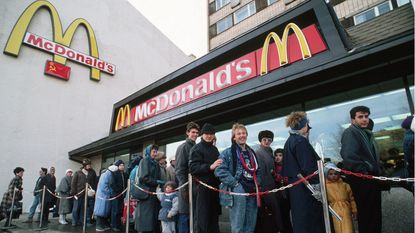 Russians queueing to go to the country's first McDonald's