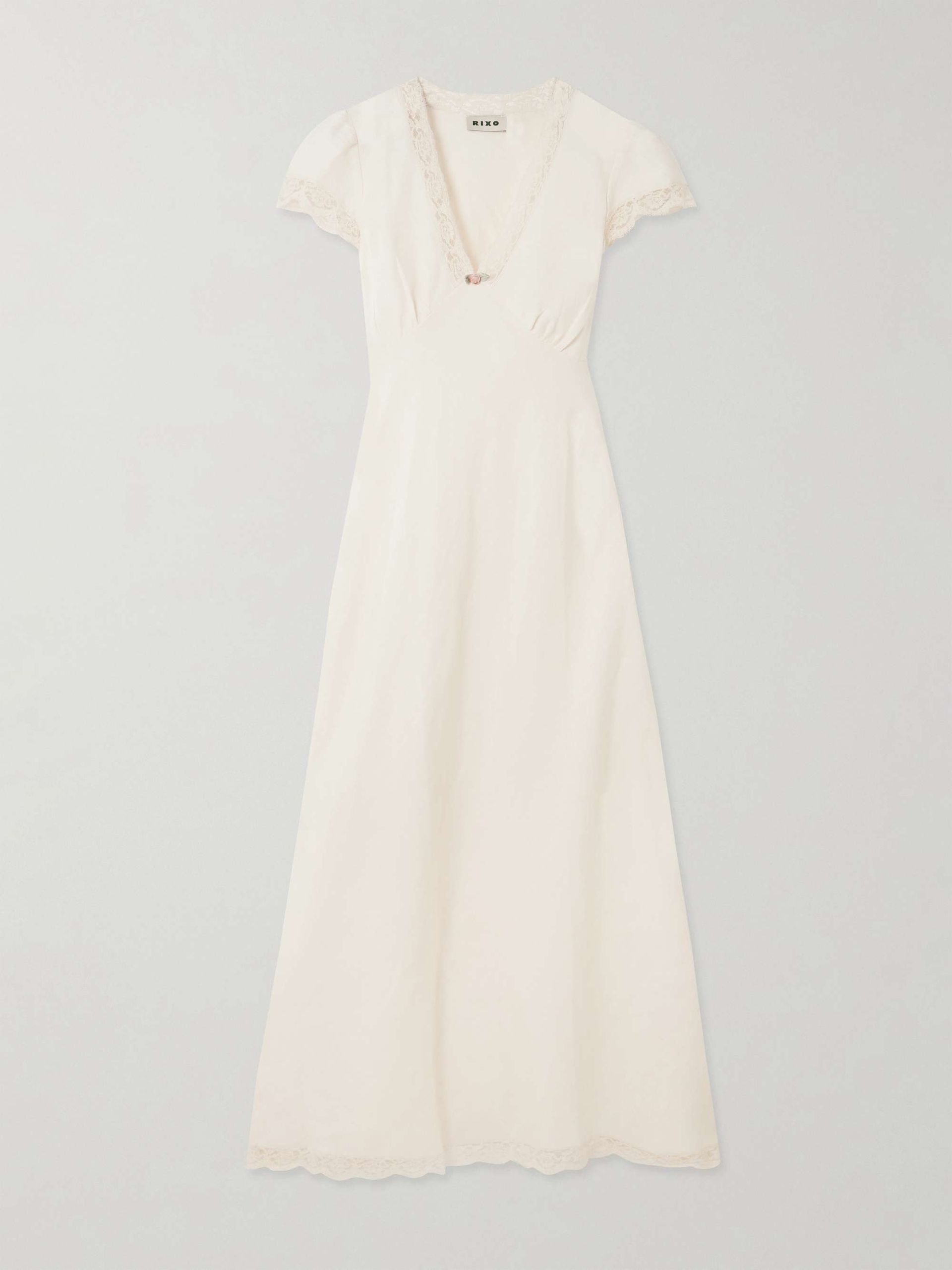 Clarice Lace-Trimmed Linen-Blend Midi Dress