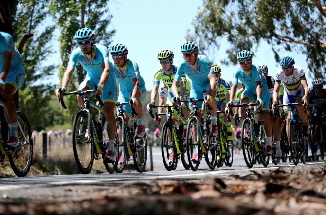 Astana riders sitting in the bunch