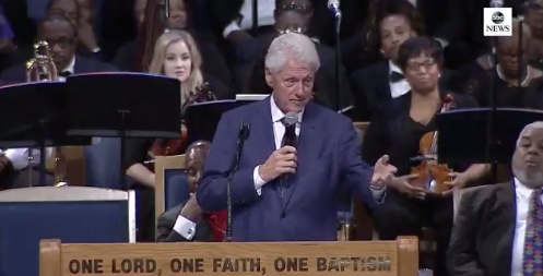 Bill Clinton speaking at Aretha Franklin&amp;#039;s funeral.