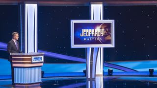 Ken Jennings behind the podium on Jeopardy! Masters