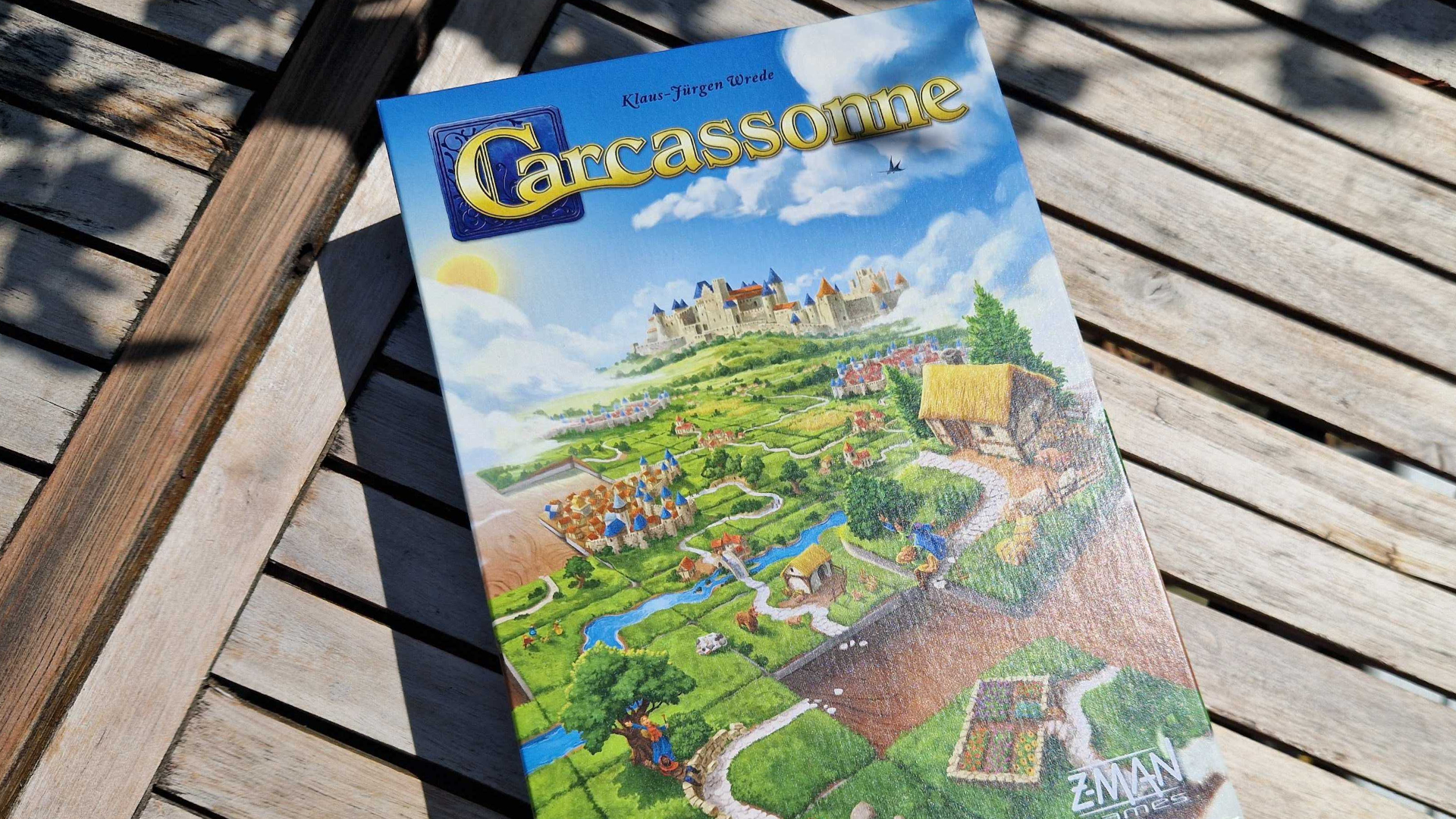 Carcassonne box on a wooden table