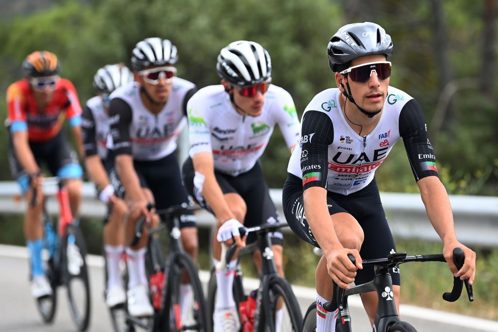 GUADARRAMA SPAIN SEPTEMBER 16 Joo Almeida of Portugal and UAE Team Emirates competes during the 78th Tour of Spain 2023 Stage 20 a 2078km stage from Manzanares El Real to Guadarrama UCIWT on September 16 2023 in Guadarrama Spain Photo by Tim de WaeleGetty Images