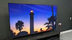 Samsung QN800D with sunset palm tree on screen 