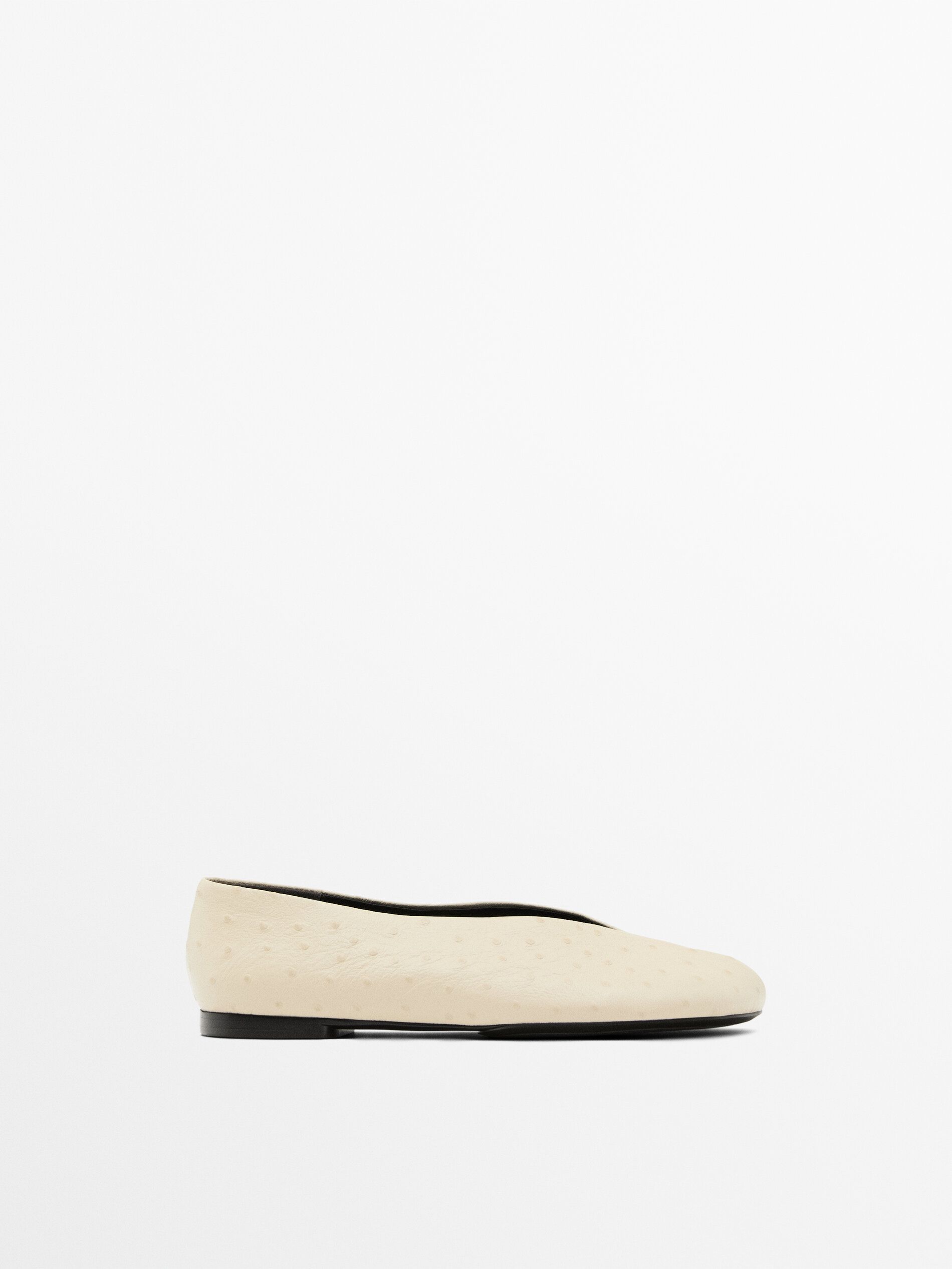 Ostrich Print Leather Ballet Flats