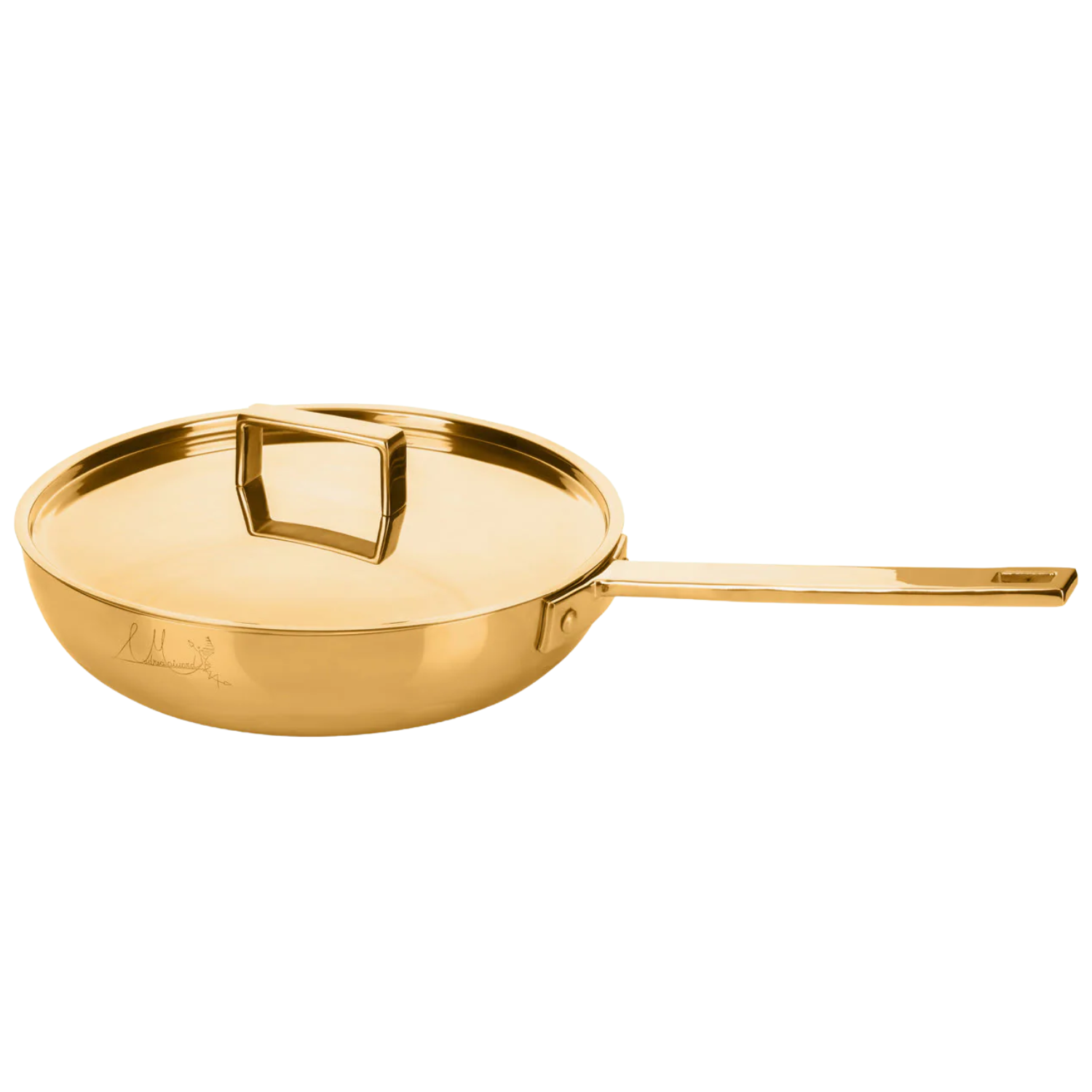 A gold frying pan with a lid by Mepra