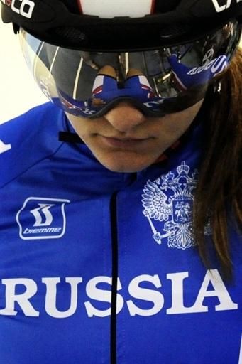 An unidentified Russian team member prepares for the World Championships