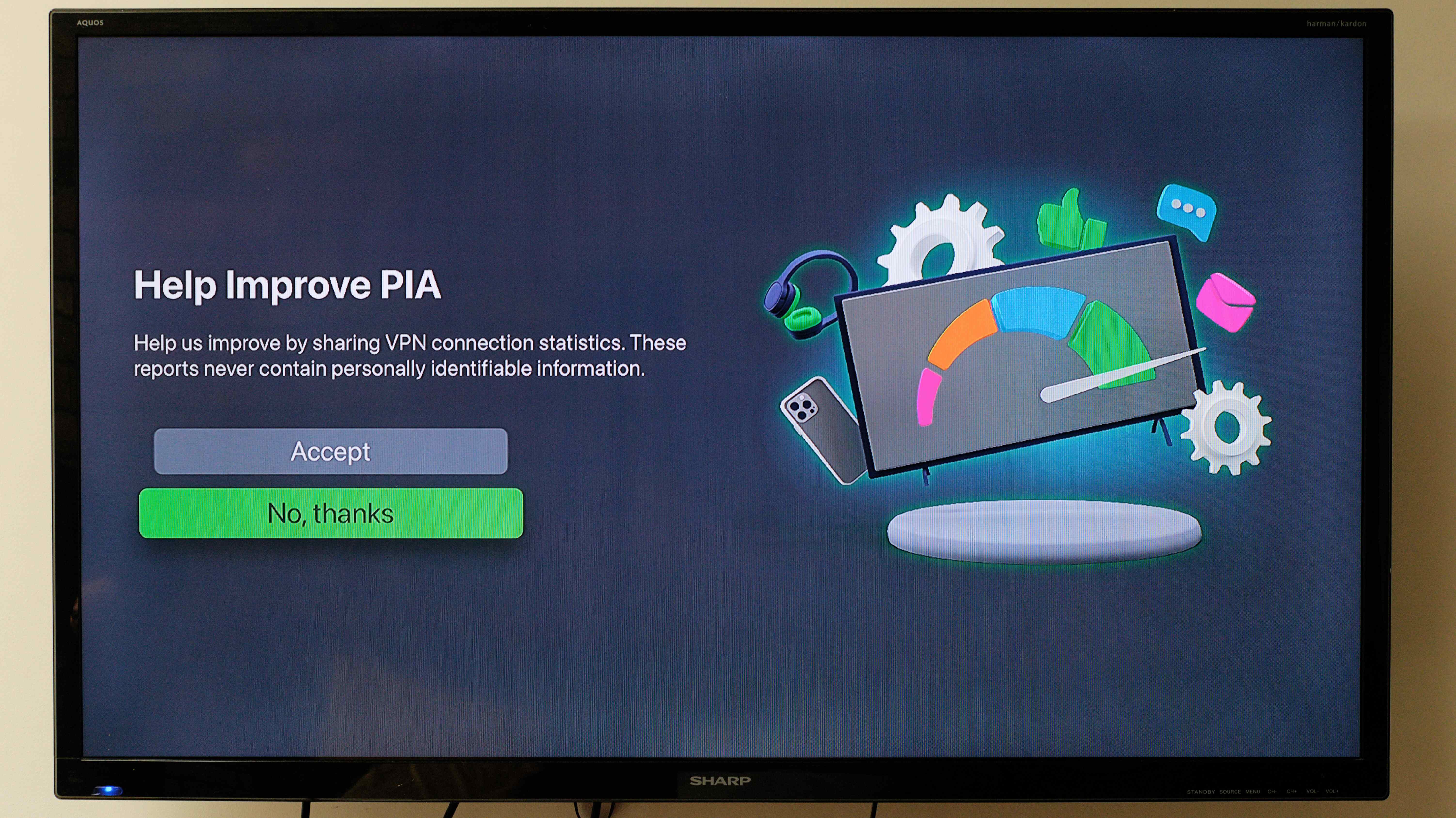 Private Internet Access app running on an Apple TV
