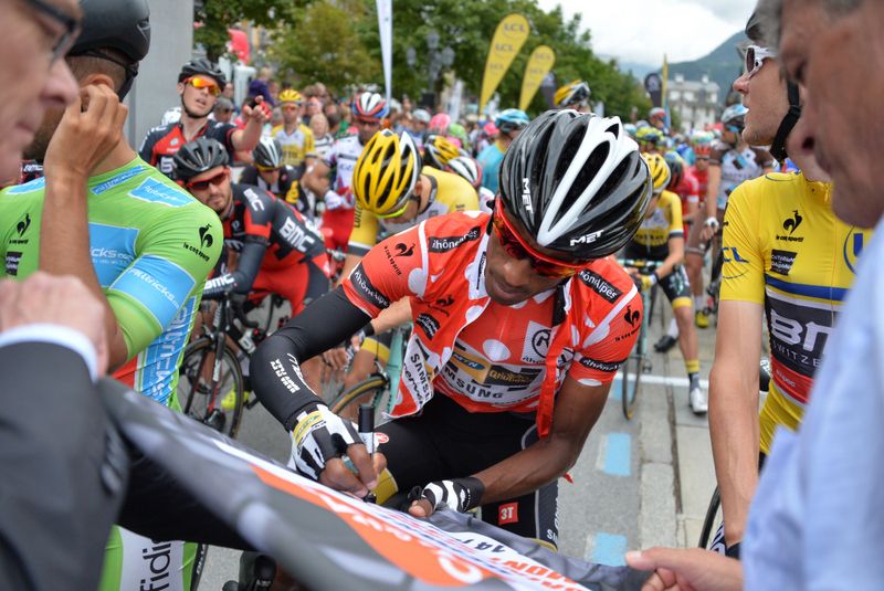 Mountains classification winner Daniel Teklehaimanot (MTN-Qhubeka) on the start line