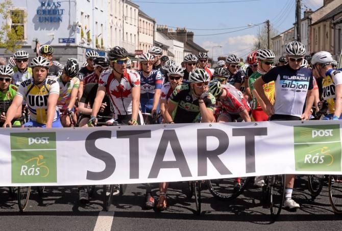 Riders await the start of the final stage of the 2013 An Post Ras