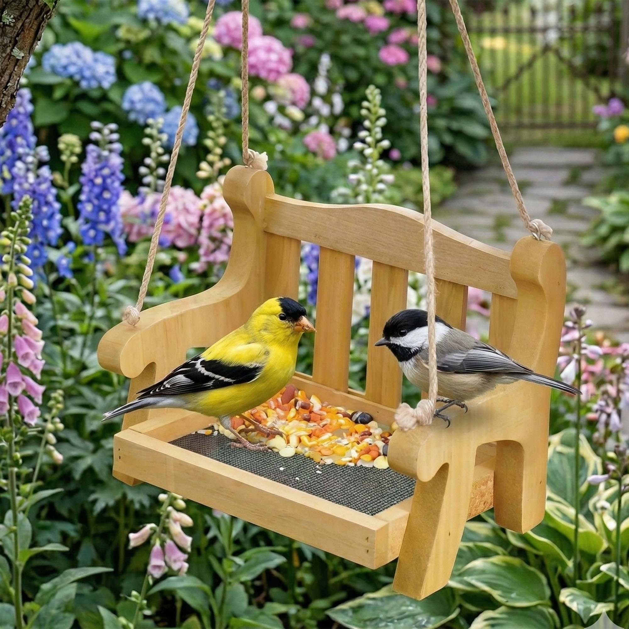 Notakia Swing Wild Bird Feeder Stand in garden