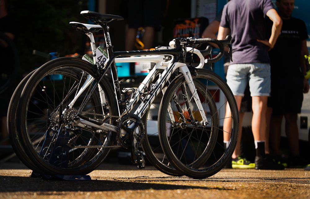 The brothers' bike stand side by side