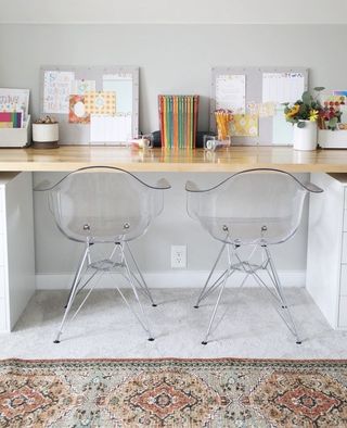 Clear chairs and white desk