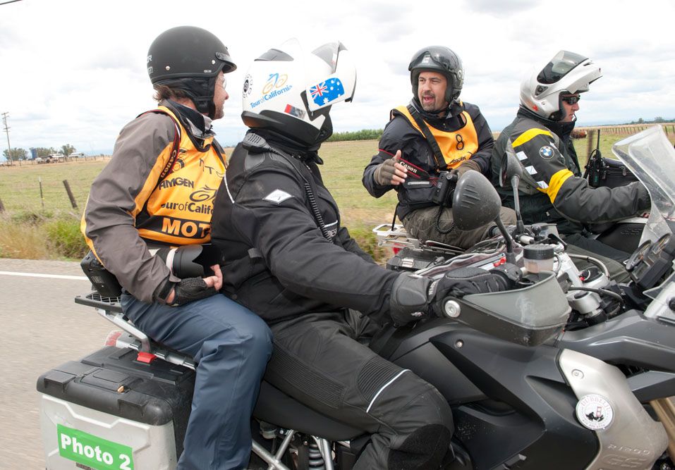 Doug Pensinger and Jonathan Devich have a discussion while out on the road
