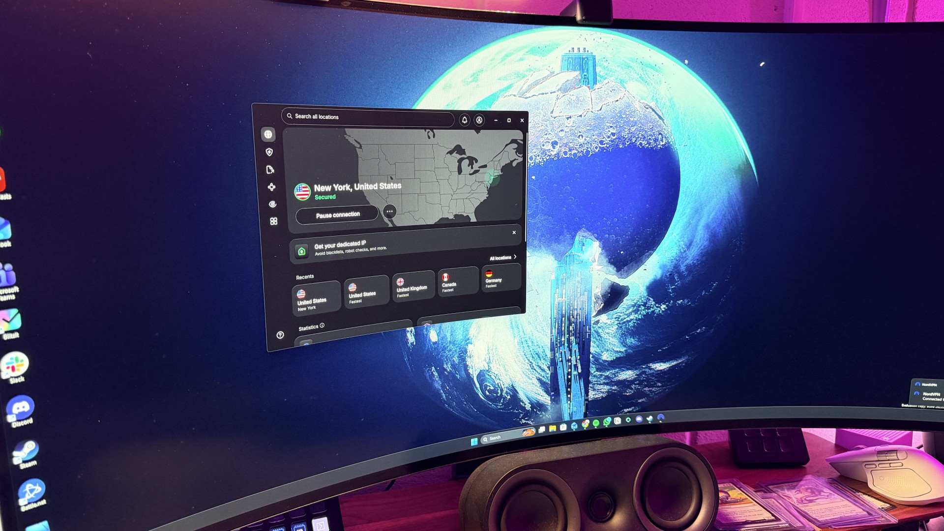 NordVPN running on a gaming monitor