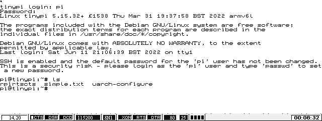 Raspberry Pi terminal via a Psion 5MX serial connection
