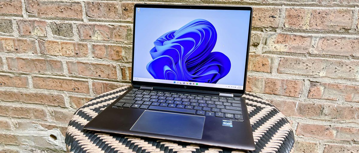 HP Spectre x360 outside on table