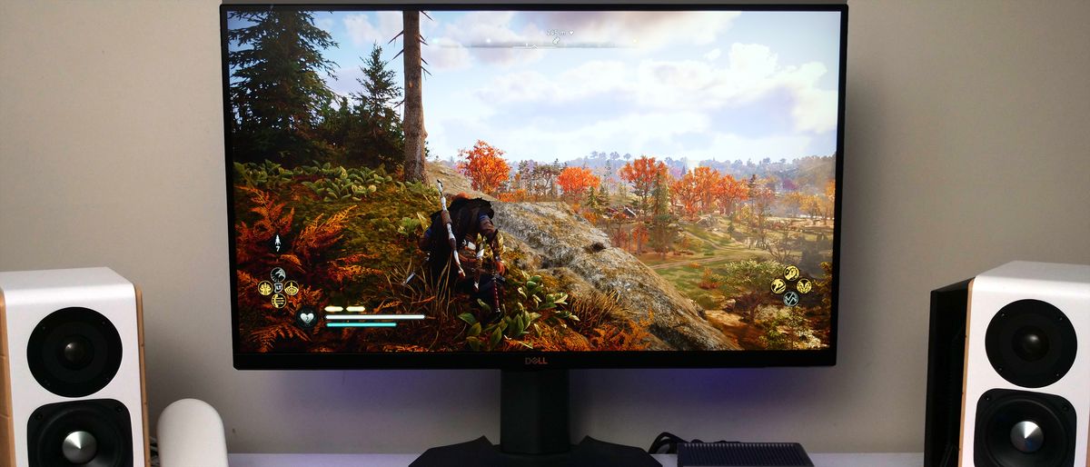 Dell S2721DGF gaming monitor running Assassin&#039;s Creed Valhalla