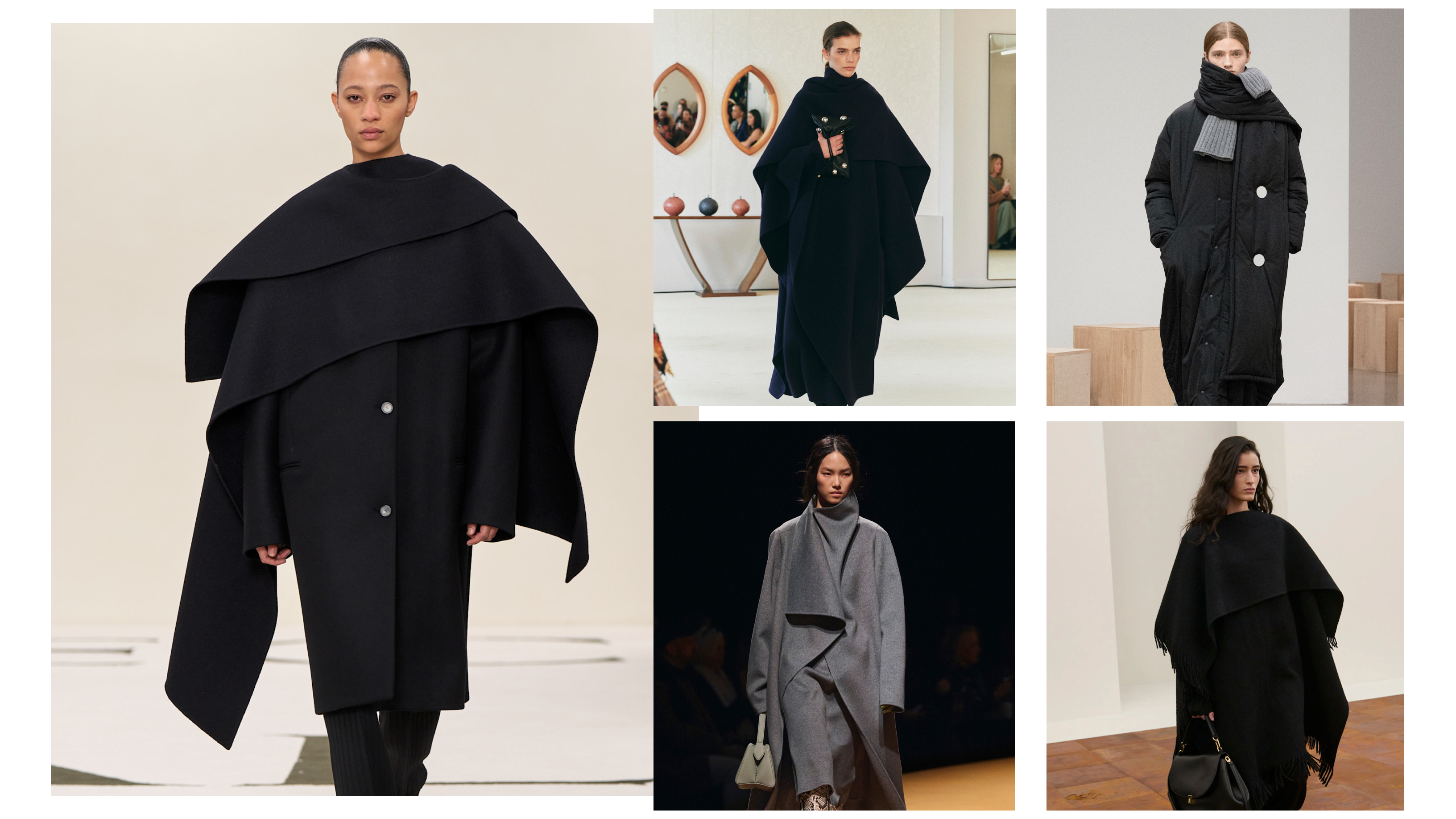scarf coats at Calvin Klein, Altuzarra, Brandon Maxwell, Khaite, and Toteme