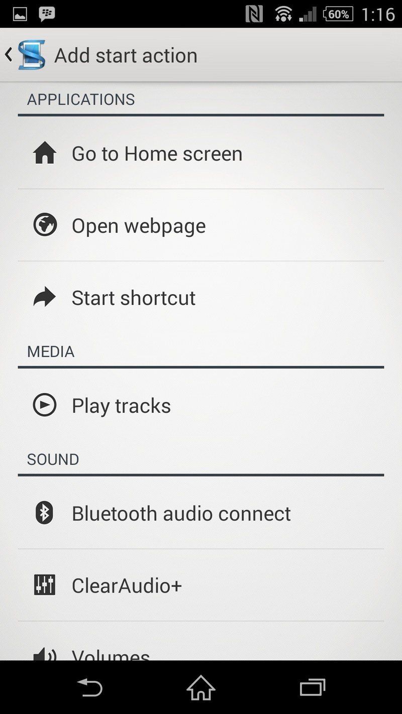 Sony Xperia Z2 start actions