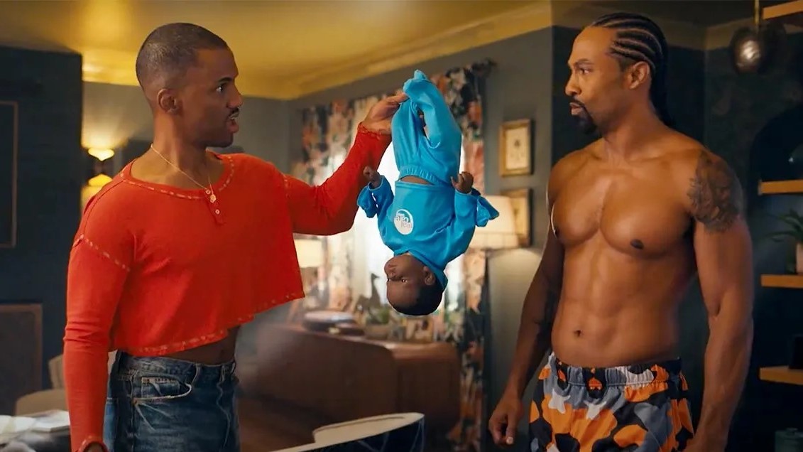 Darryl Stephens and Jensen Atwood as Noah and Wade talking in Noah's Arc: The Movie