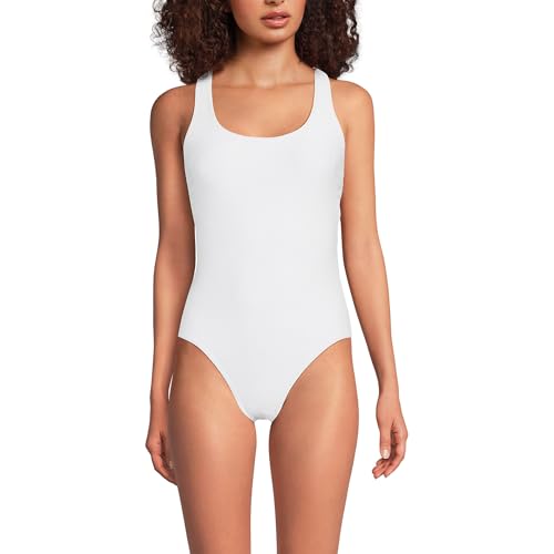 Lands' End Women's Tugless Ribbed X-Back One Piece Swimsuit 8 White Ottoman