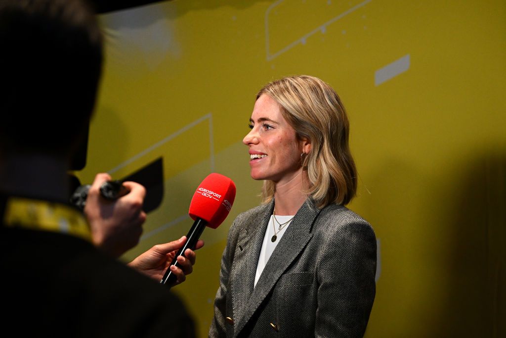 PARIS FRANCE OCTOBER 25 Demi Vollering of The Netherlands and Team SD Worx meets the media press during the 111th Tour de France 2024 3rd Tour de France Femmes 2024 Route Presentation UCIWT UCIWWT on October 25 2023 in Paris France Photo by Dario BelingheriGetty Images