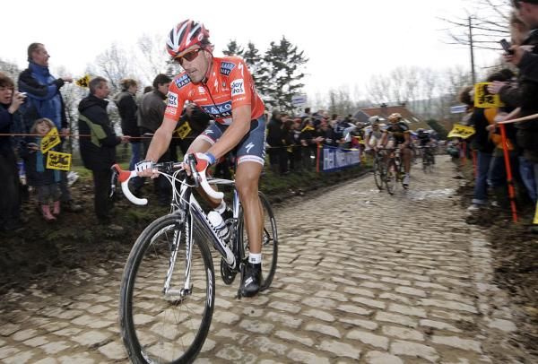 Fabian Cancellara rides away on the Molenberg.