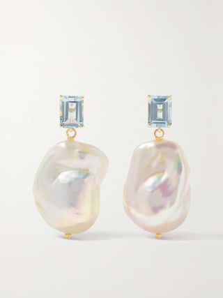 14-Karat Gold, Topaz and Pearl Earrings