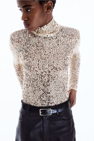 Sequined Turtleneck Top