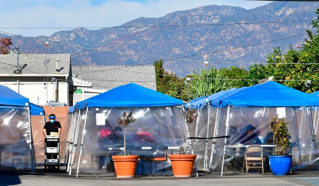 Outdoor dining in Alhambra, California.