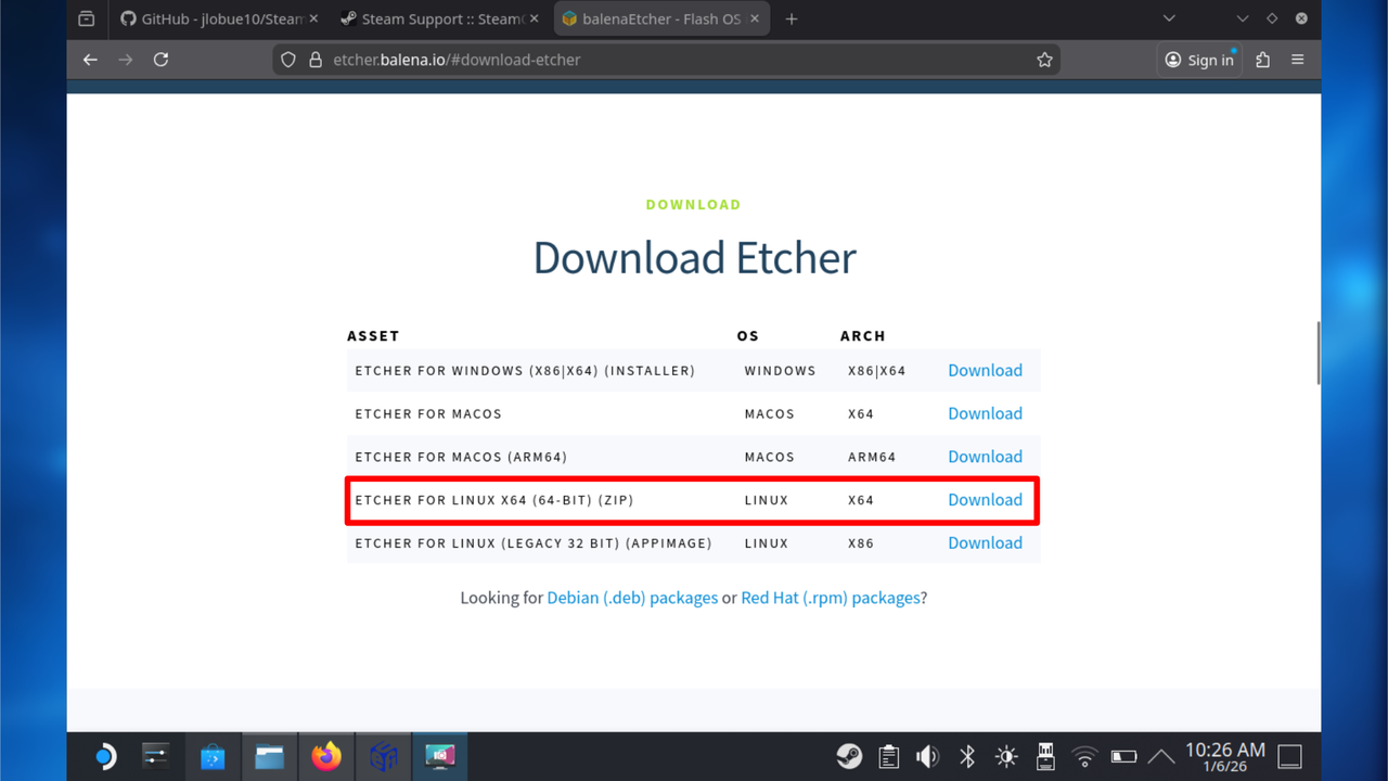 SteamOS guide on creating recovery media