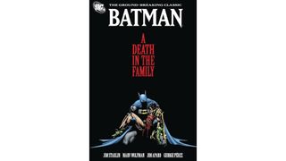 The cover of A Death in the Family, with Batman holding Robin's body in his arms.