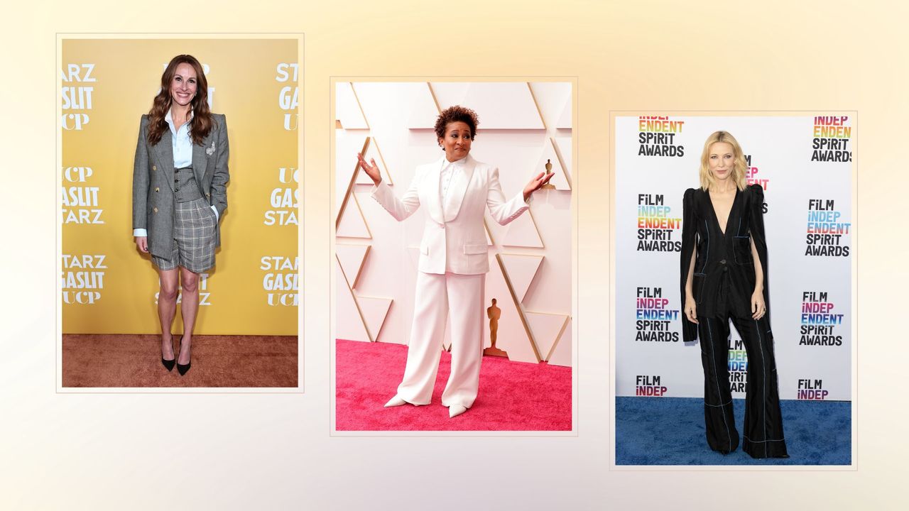 Three celebs on red carpets wearing non-dress outfits (L-R): Julia Roberts, Wanda Sykes and Cate Blanchett