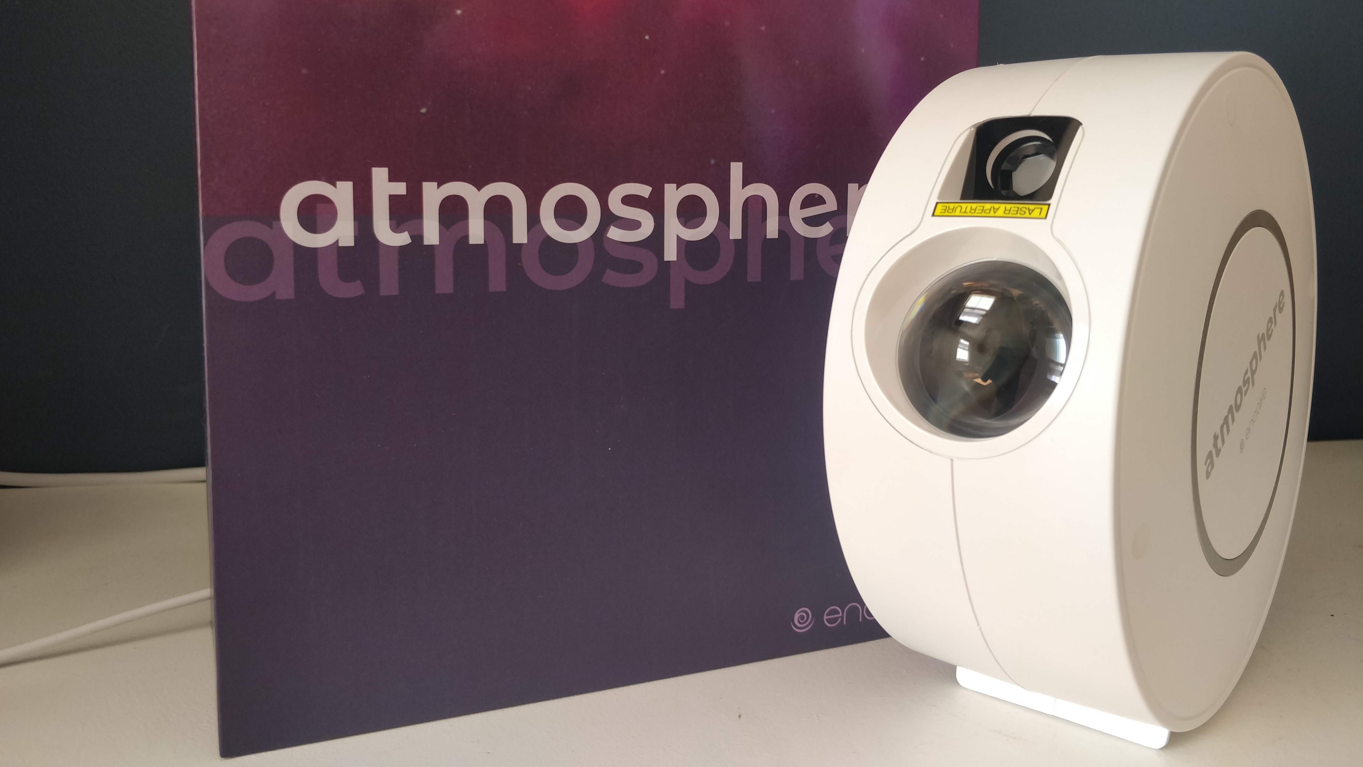 Encalife Atmosphere star projector set against its packaging