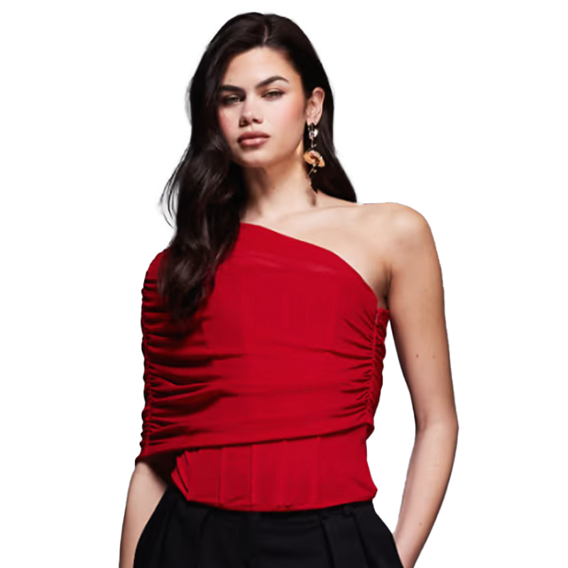 woman wearing a red top