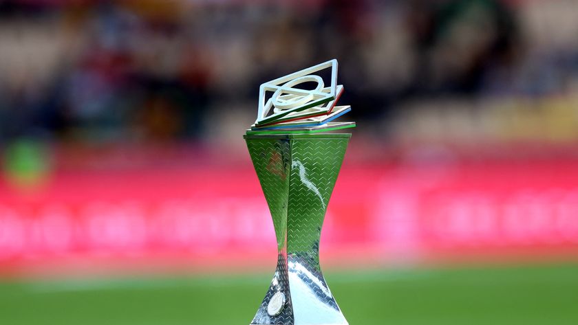 The UEFA Women&#039;s Nations League trophy is placed before the UEFA Women&#039;s Nations League final football match between Spain and France at the La Cartuja stadium in Seville, on February 28, 2024.